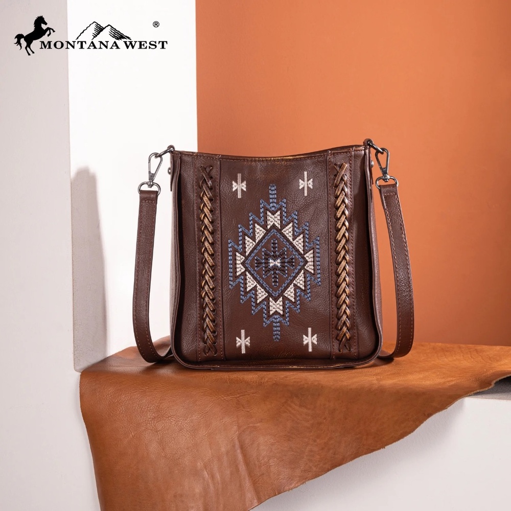 Montana West Embroidered Aztec Crossbody Brown